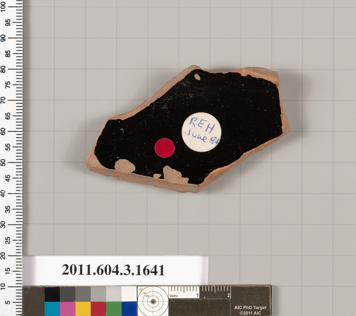 Terracotta fragment of a kylix: Band cup (drinking cup), Terracotta, Greek, Attic