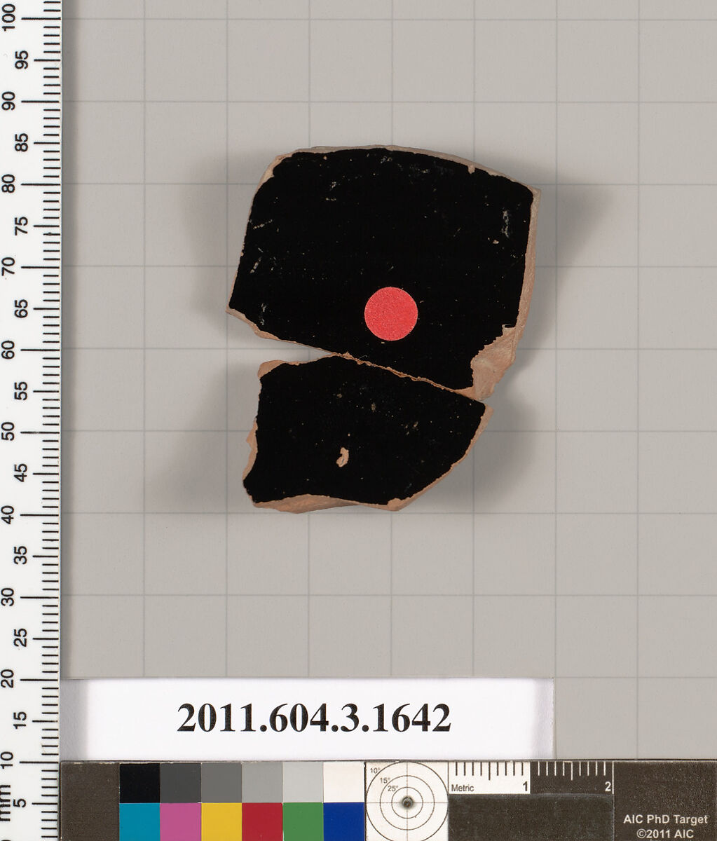 Terracotta fragment of a kylix: Band cup (drinking cup), Terracotta, Greek, Attic