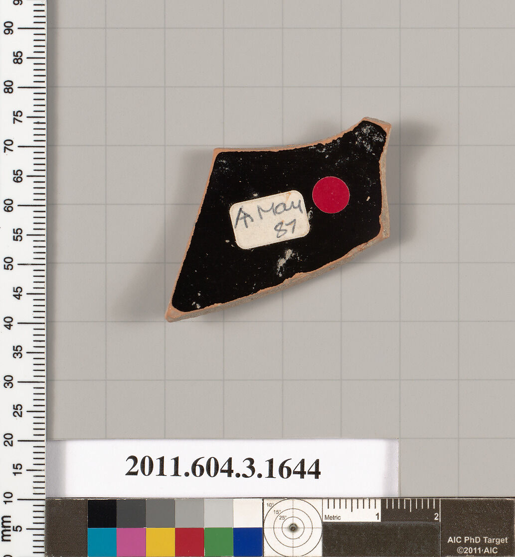Terracotta fragment of a kylix: Band cup (drinking cup), Terracotta, Greek, Attic
