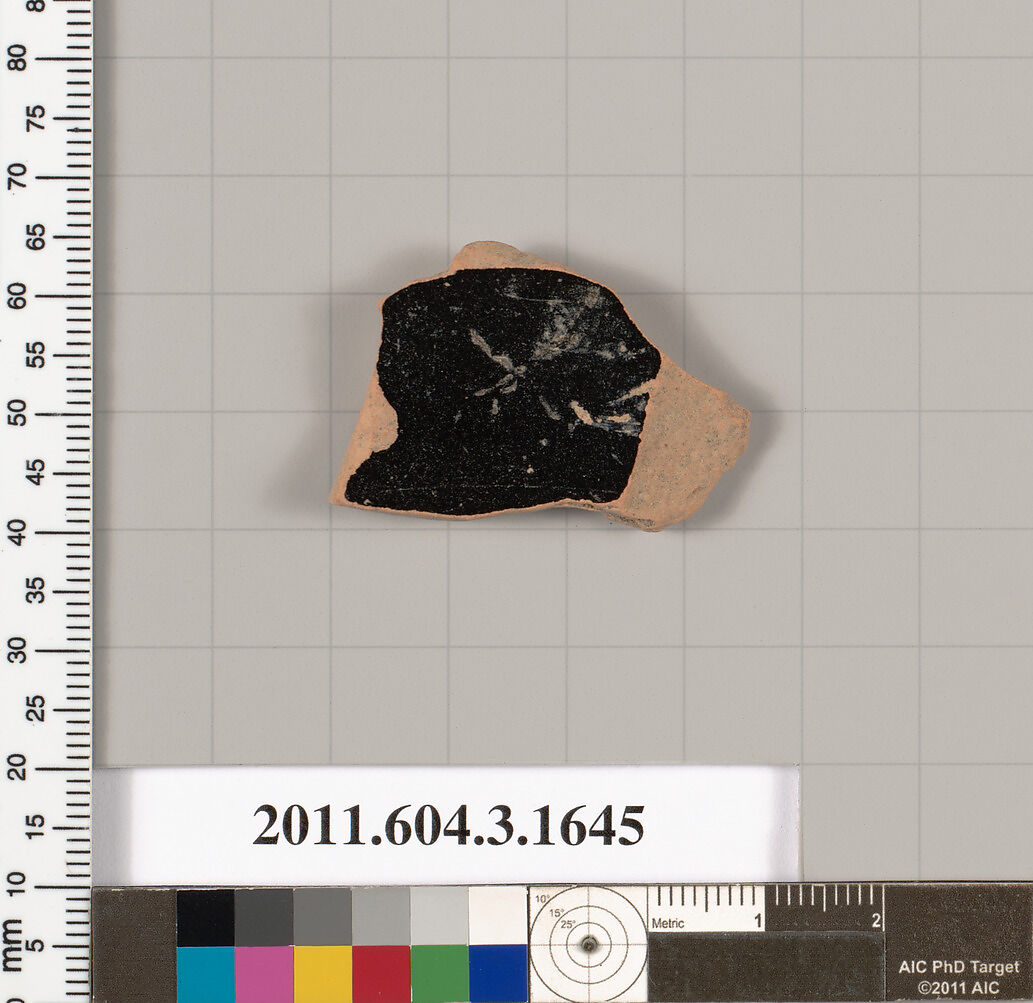 Terracotta fragment of a kylix: Band cup (drinking cup), Terracotta, Greek, Attic