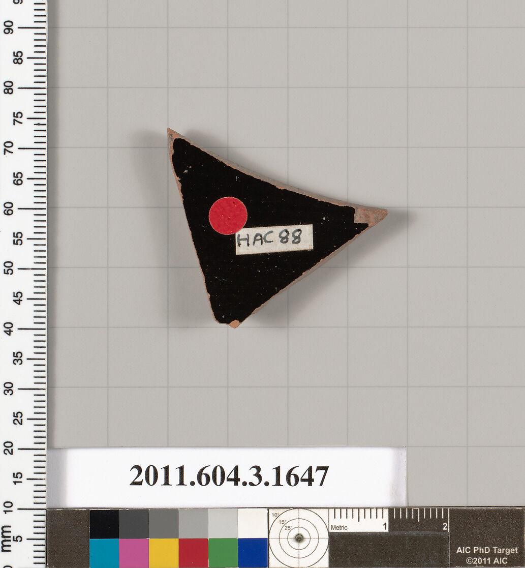 Terracotta fragment of a kylix: Band cup (drinking cup), Terracotta, Greek, Attic