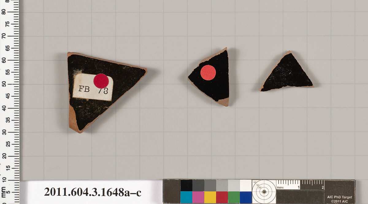 Terracotta fragments of kylikes: Band or lip cups (drinking cups), Terracotta, Greek, Attic