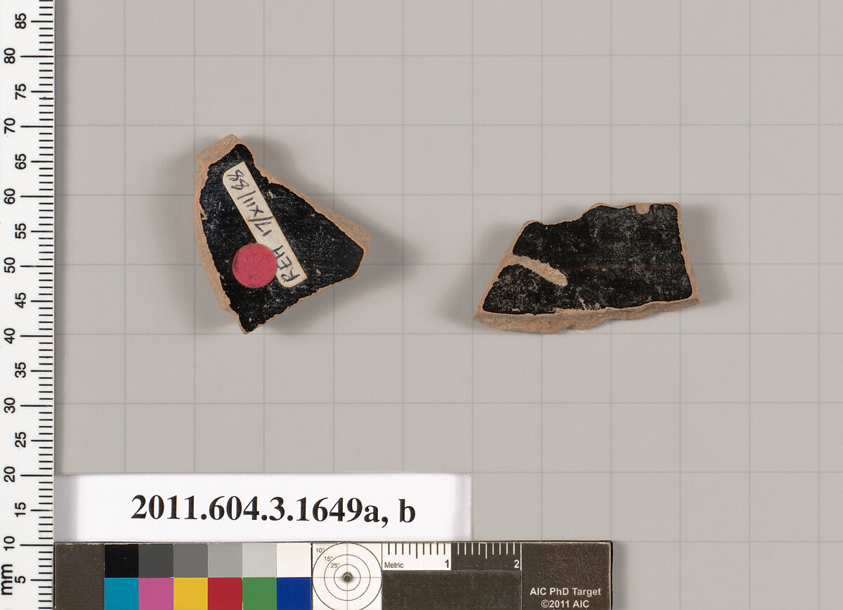 Terracotta fragments of kylikes: Band or lip cups (drinking cups), Terracotta, Greek, Attic