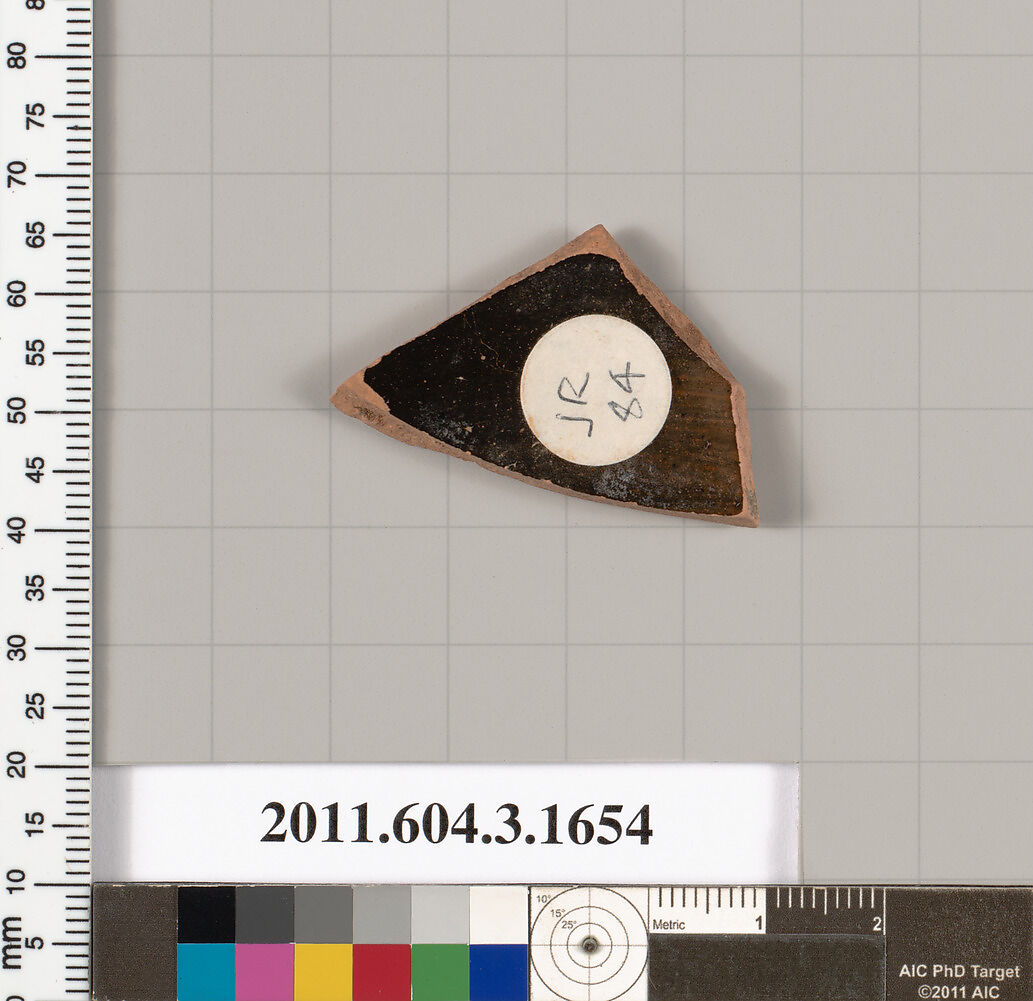 Terracotta fragment of a kylix: Band cup (drinking cup), Terracotta, Greek, Attic