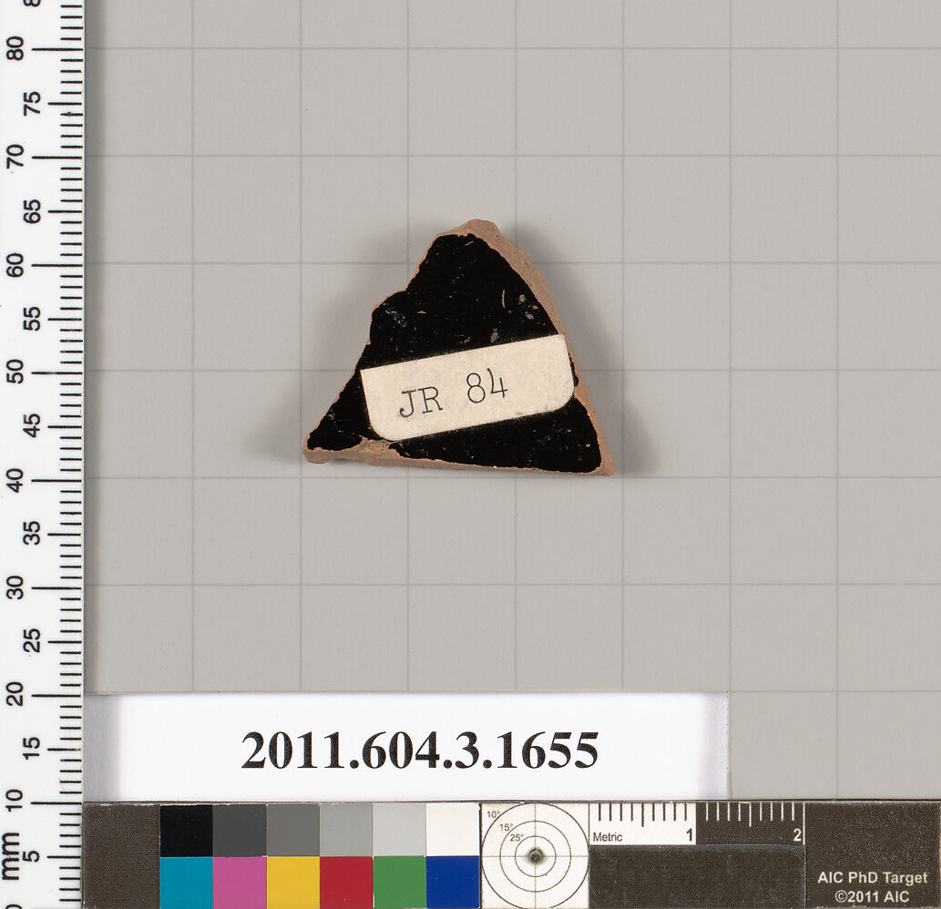 Terracotta fragment of a kylix: Band cup (drinking cup), Terracotta, Greek, Attic