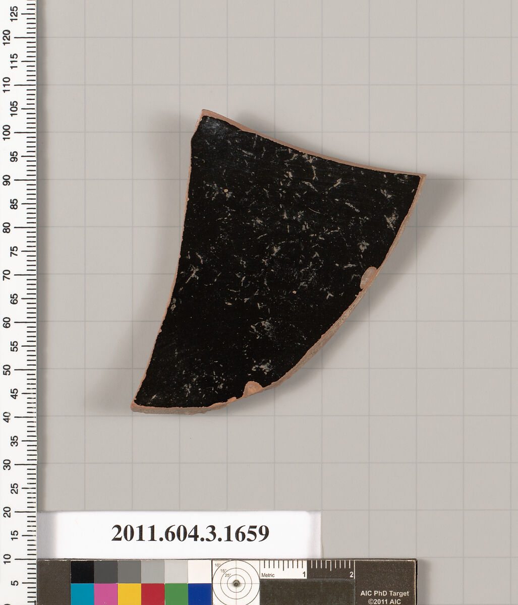 Terracotta fragment of a kylix: Band or lip cup (drinking cup), Terracotta, Greek, Attic