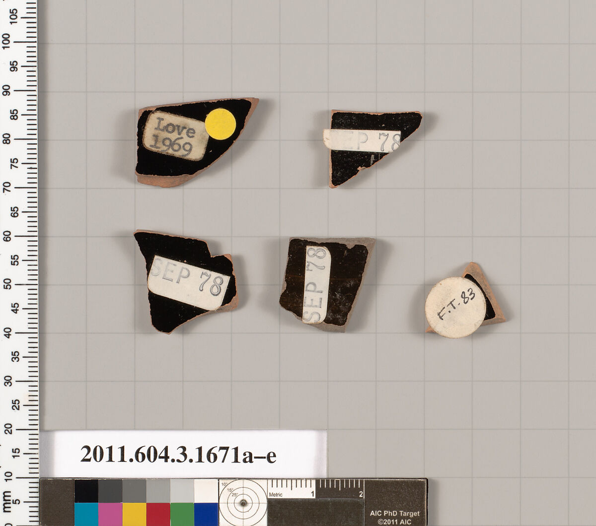 Terracotta fragments of kylikes: Band or lip cups (drinking cups), Terracotta, Greek, Attic