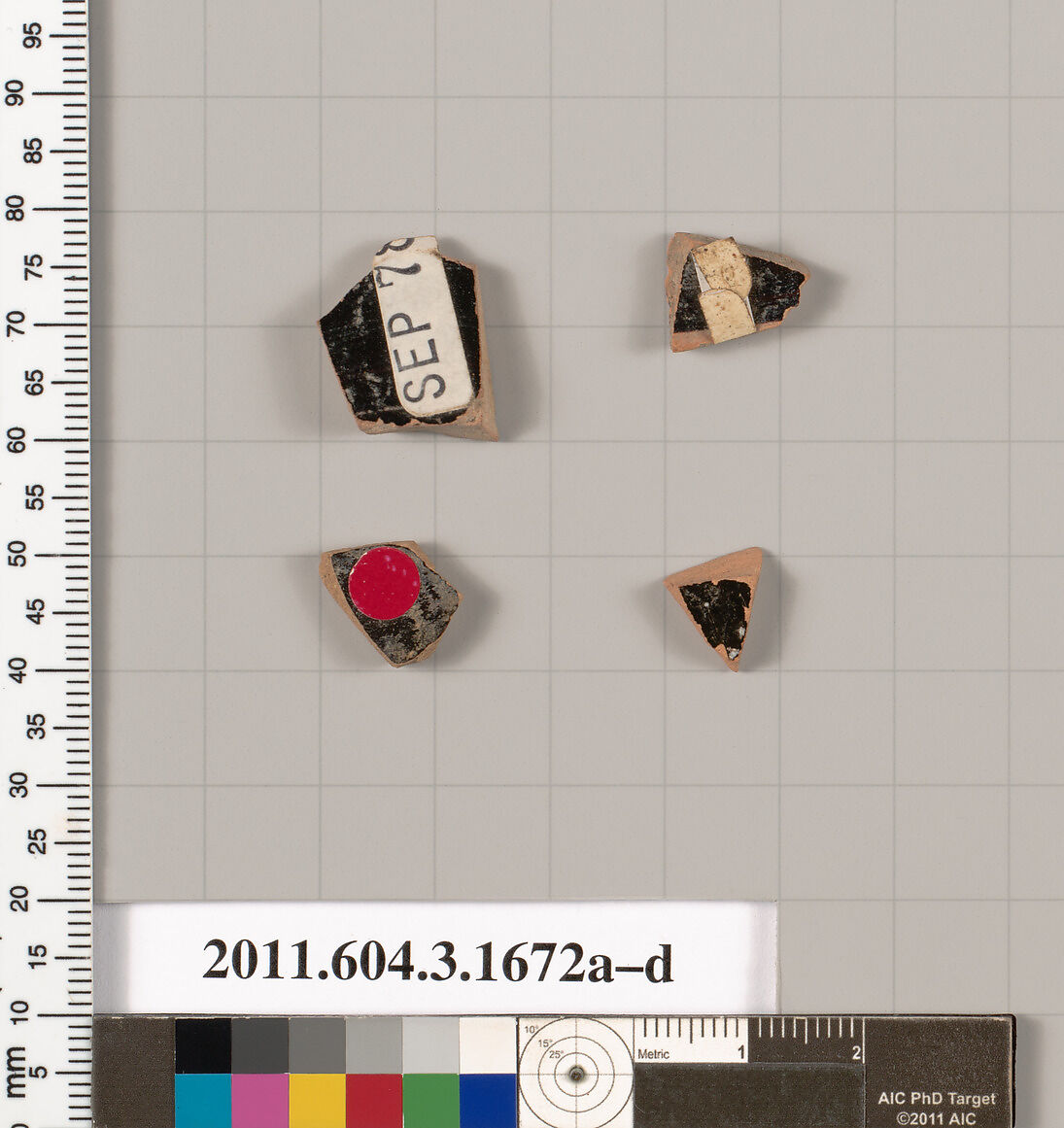 Terracotta fragments of kylikes: Band or lip cups (drinking cups), Terracotta, Greek, Attic