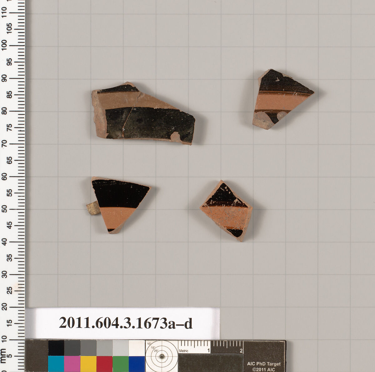 Terracotta fragments of kylikes: Band or lip cups (drinking cups), Terracotta, Greek, Attic 