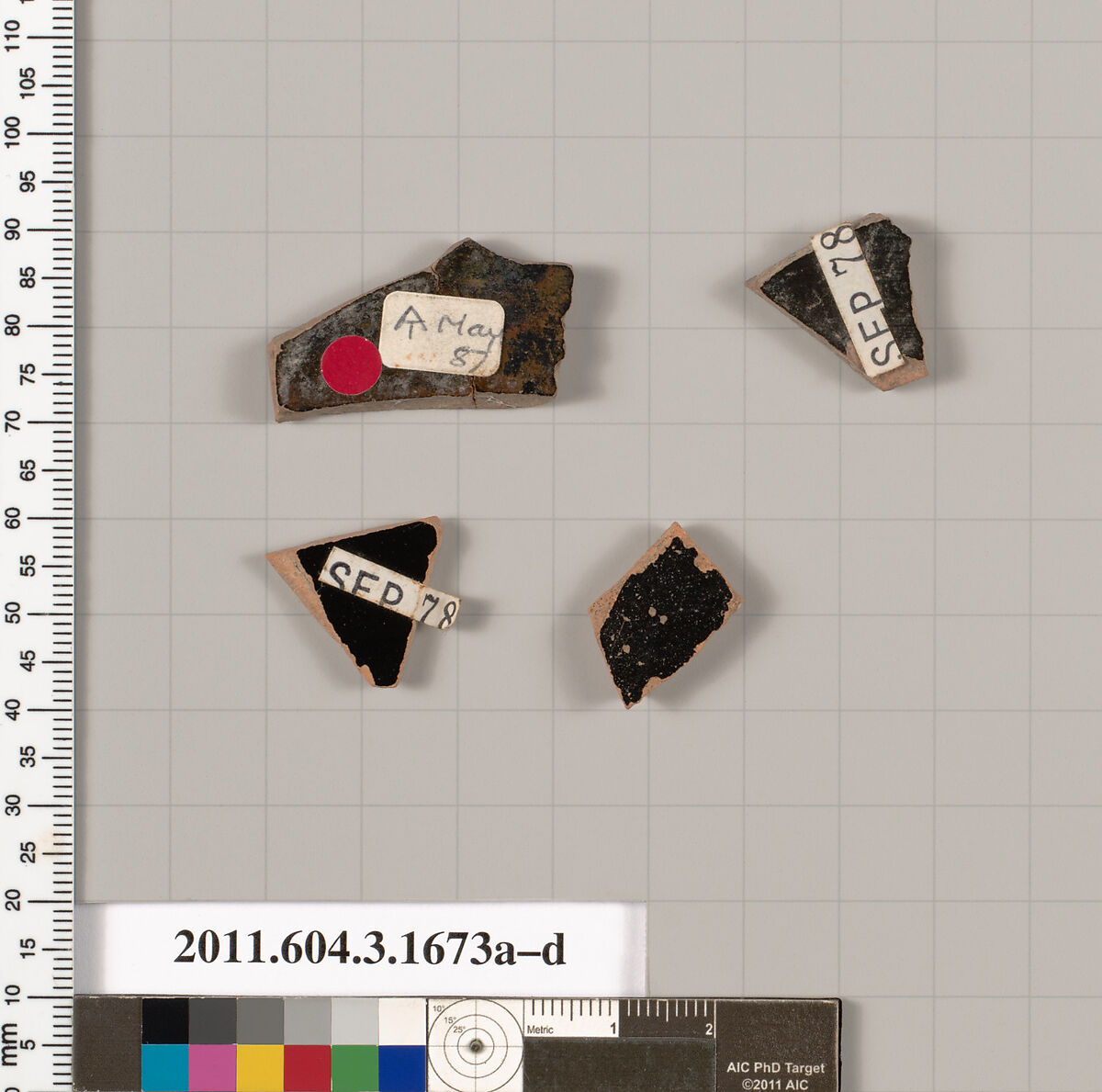 Terracotta fragments of kylikes: Band or lip cups (drinking cups), Terracotta, Greek, Attic
