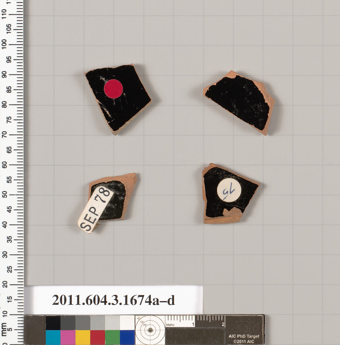Terracotta fragments of kylikes: Band or lip cups (drinking cups), Terracotta, Greek, Attic