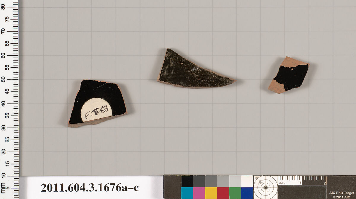 Terracotta fragments of kylikes: Band or lip cups (drinking cups), Terracotta, Greek, Attic