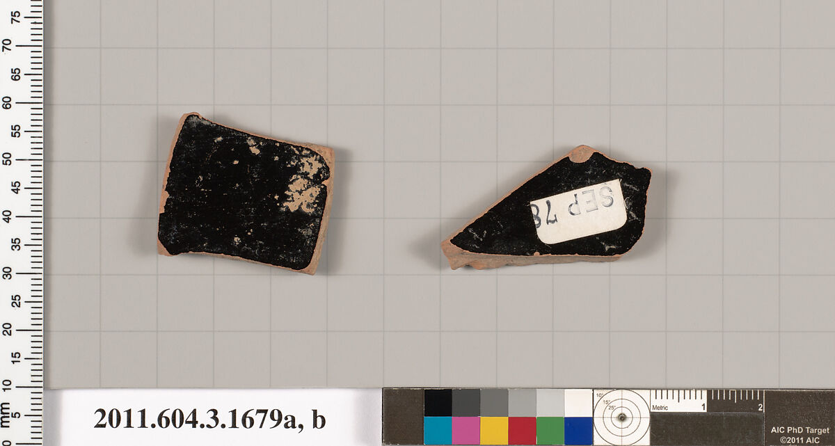 Terracotta fragments of kylikes: Band or lip cups (drinking cups), Terracotta, Greek, Attic