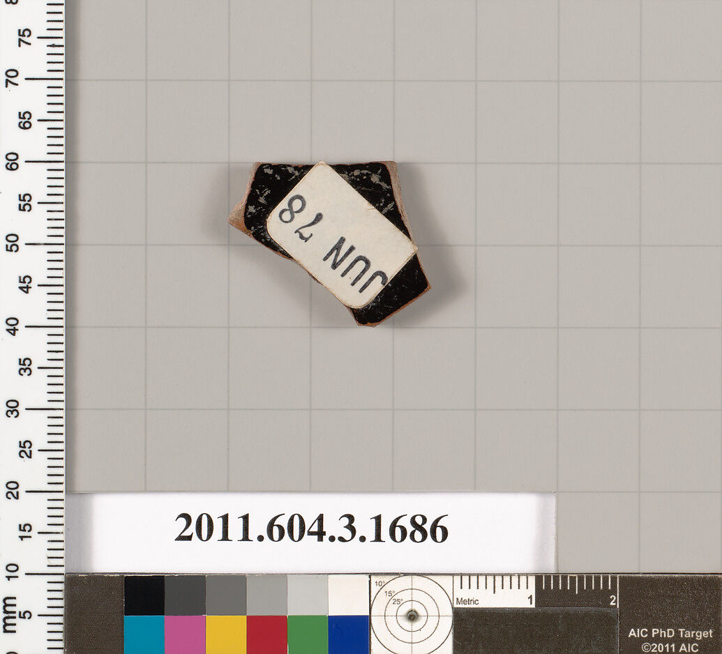 Terracotta fragment of a kylix: Band or lip cup (drinking cup), Terracotta, Greek, Attic