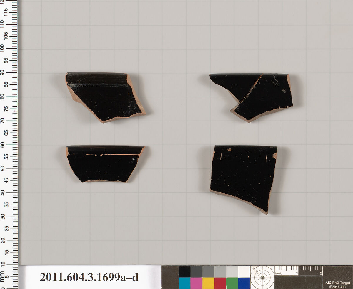 Terracotta rim fragments of kylikes: Band cups (drinking cups), Terracotta, Greek, Attic 