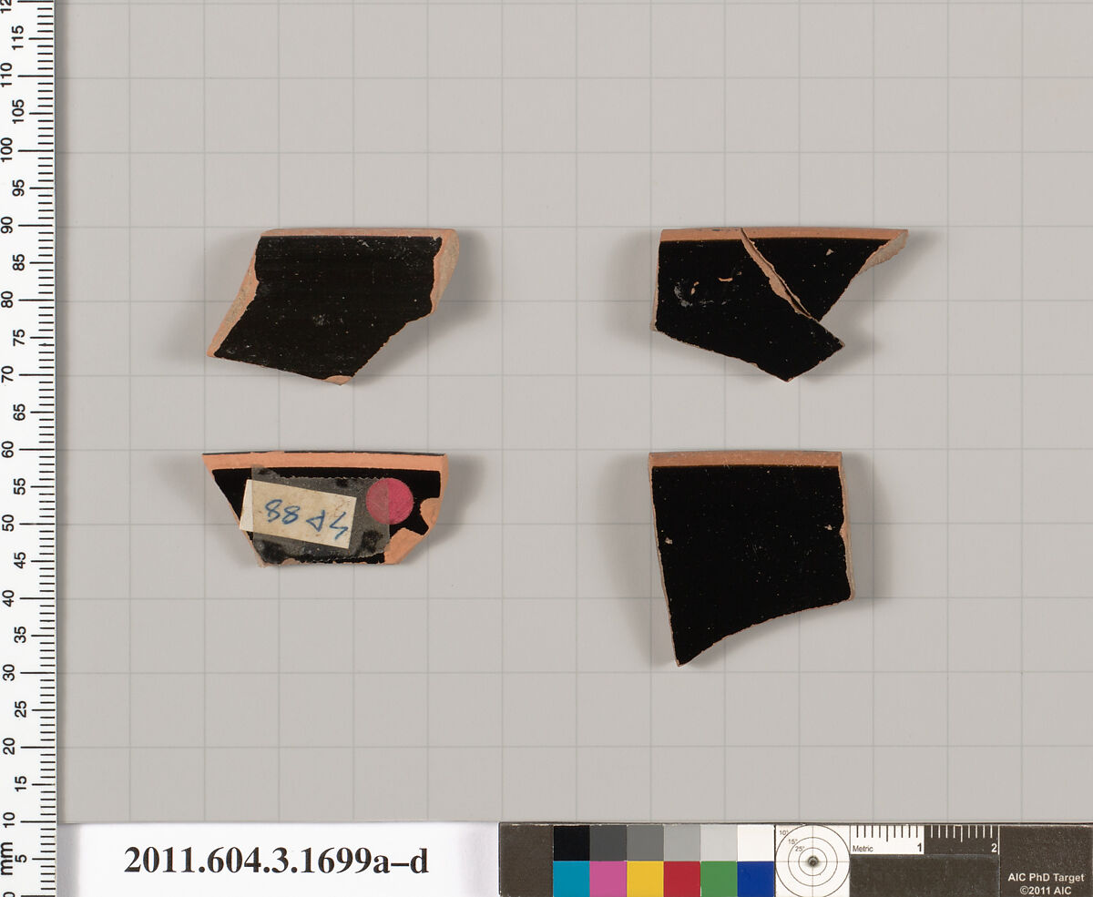 Terracotta rim fragments of kylikes: Band cups (drinking cups), Terracotta, Greek, Attic