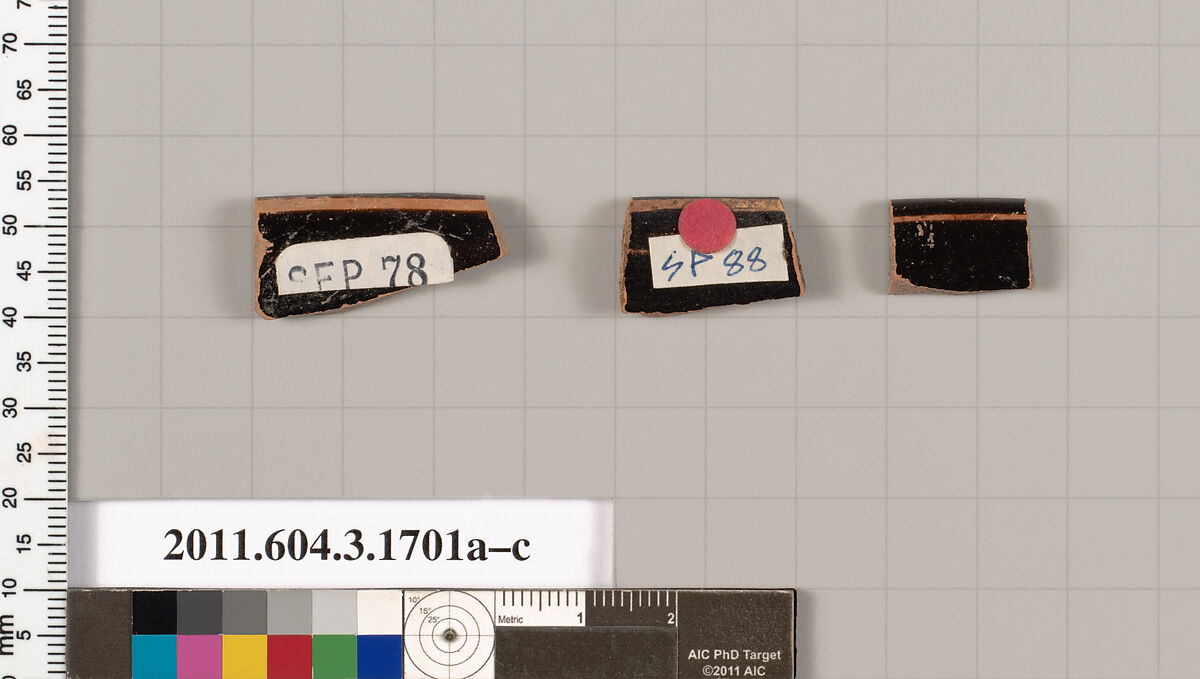 Terracotta rim fragments of kylikes: Band cups (drinking cups), Terracotta, Greek, Attic