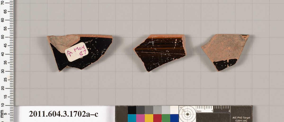 Terracotta rim fragments of kylikes: Band cups (drinking cups), Terracotta, Greek, Attic