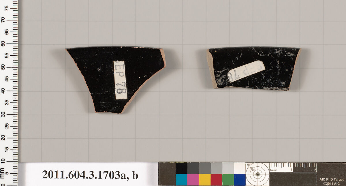 Terracotta rim fragments of kylikes: Band cups (drinking cups), Terracotta, Greek, Attic