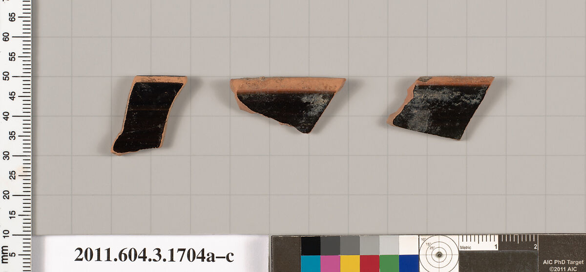 Terracotta rim fragments of kylikes: Band cups (drinking cups), Terracotta, Greek, Attic