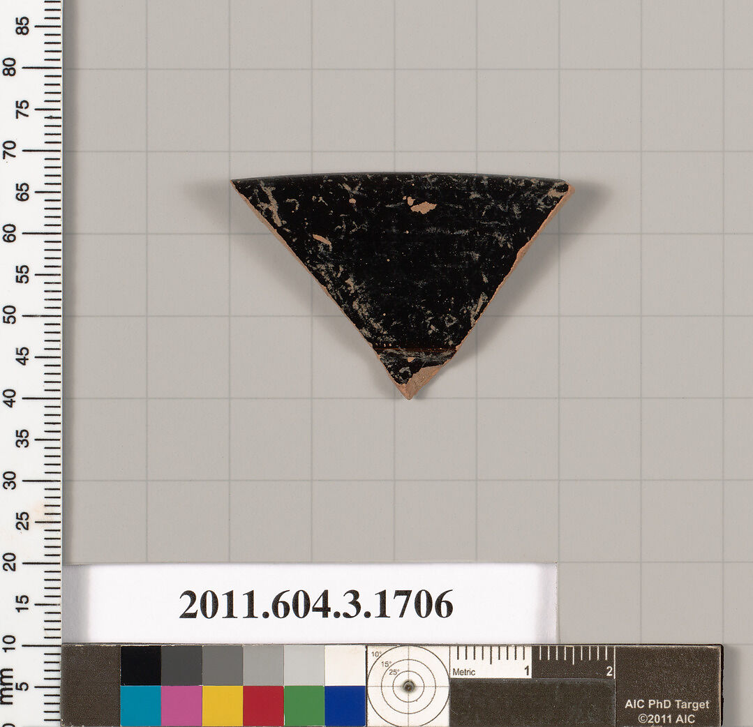Terracotta rim fragment of a kylix: Band cup (drinking cup), Terracotta, Greek, Attic