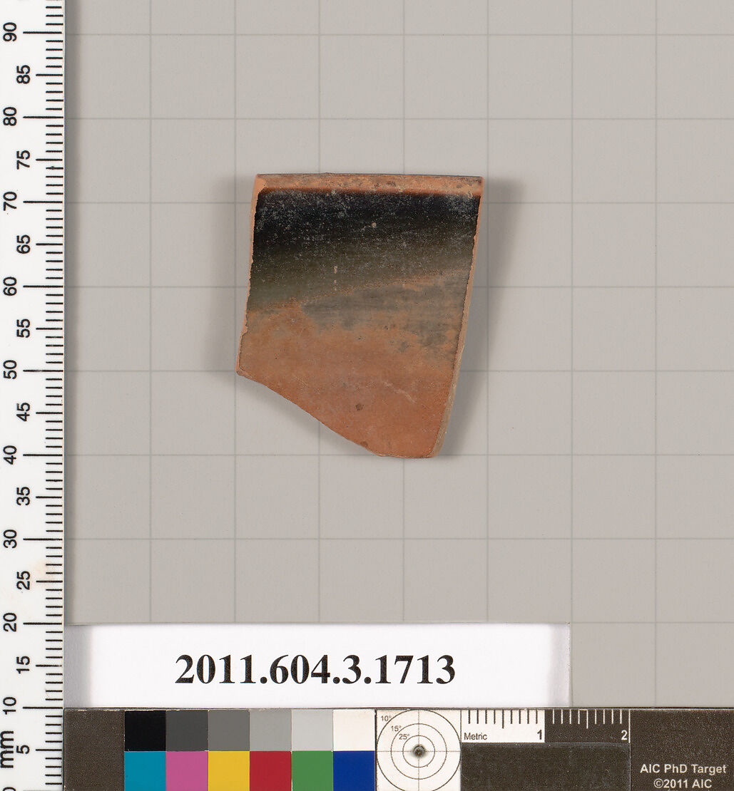 Terracotta rim fragment of a kylix: Band cup (drinking cup), Terracotta, Greek, Attic