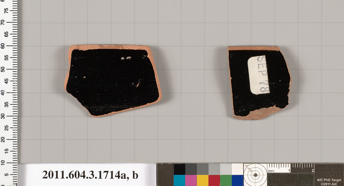 Terracotta rim fragments of kylikes: Band cups (drinking cups), Terracotta, Greek, Attic