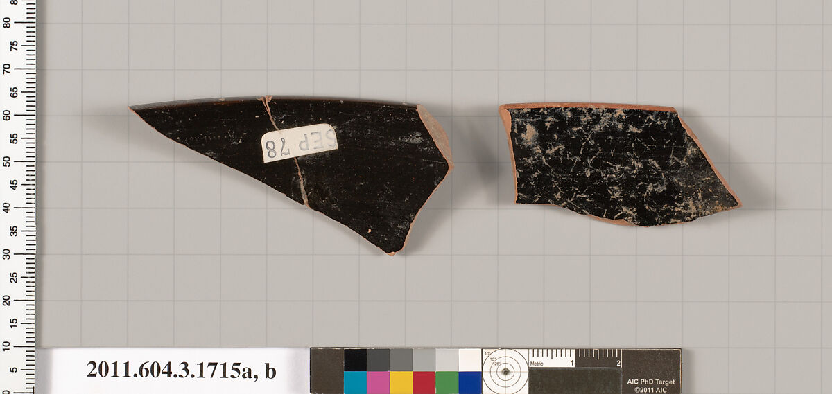 Terracotta rim fragments of kylikes: Band cups (drinking cups), Terracotta, Greek, Attic