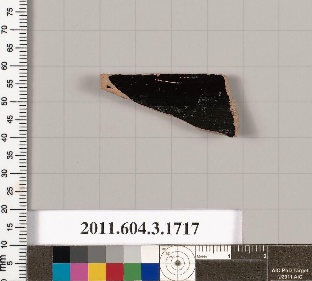 Terracotta rim fragment of a kylix: Band cup (drinking cup), Terracotta, Greek, Attic