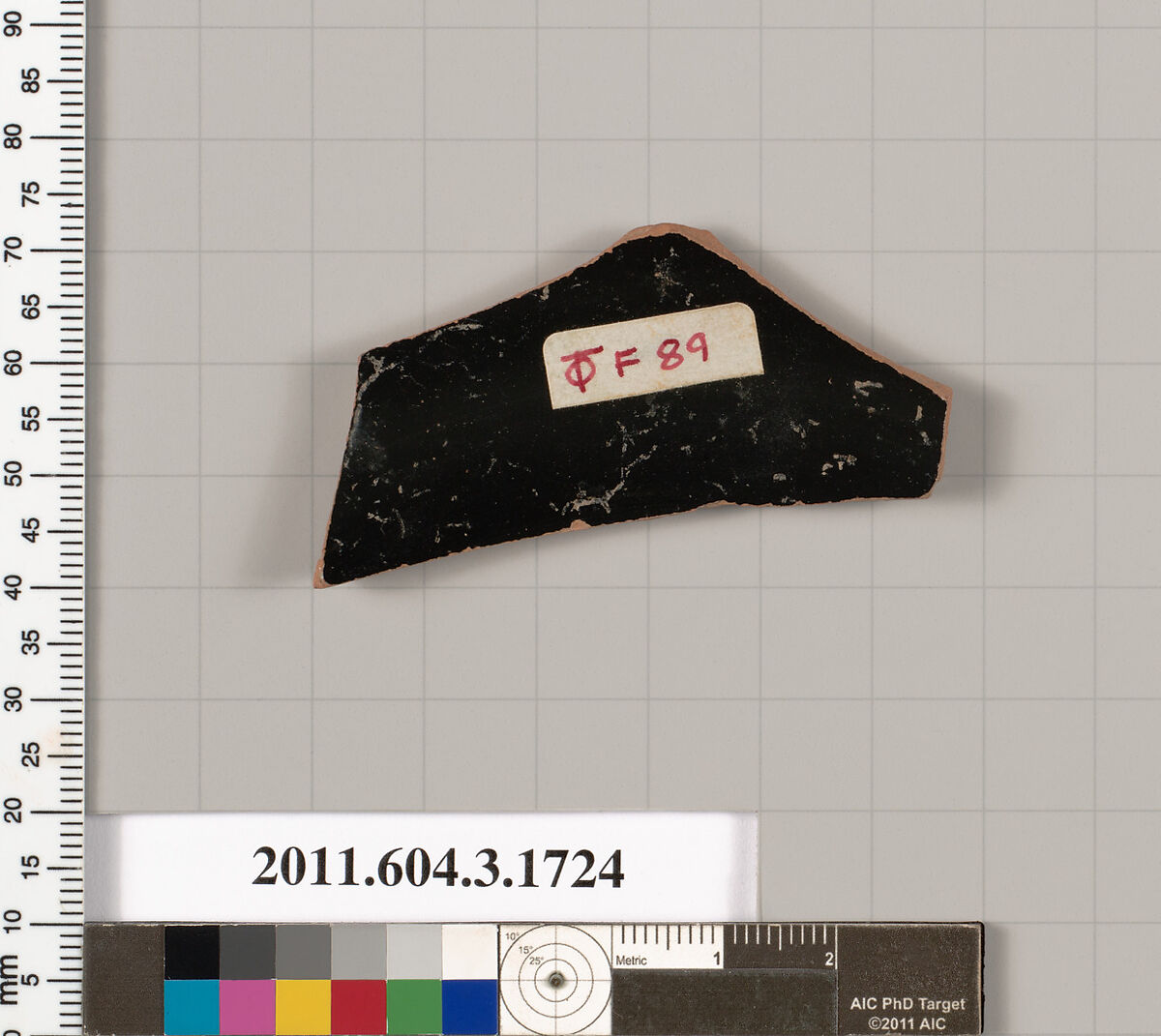 Terracotta fragment of a kylix: Band or lip cup (drinking cup), Terracotta, Greek, Attic