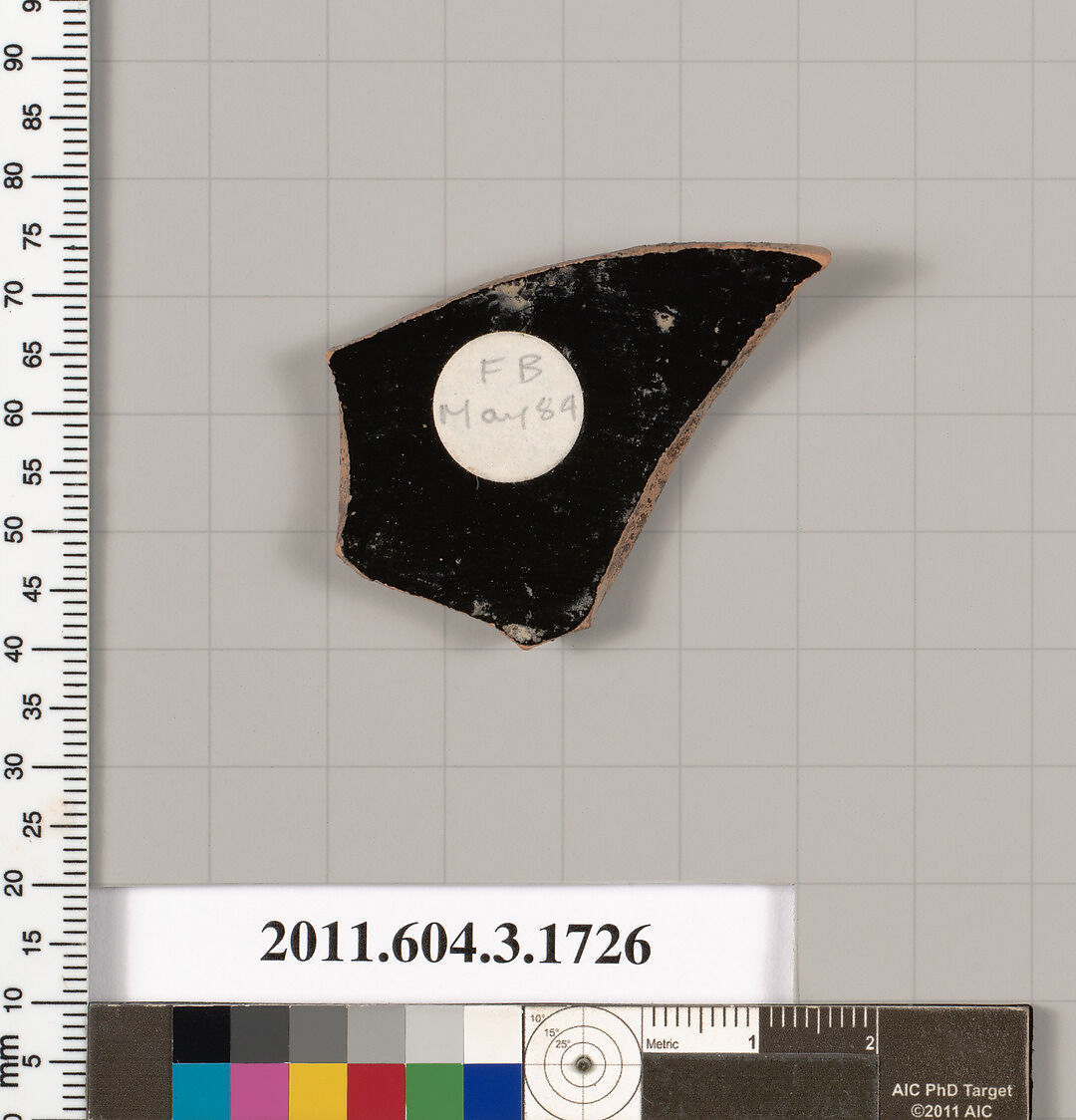Terracotta fragment of a kylix: Band or lip cup (drinking cup), Terracotta, Greek, Attic