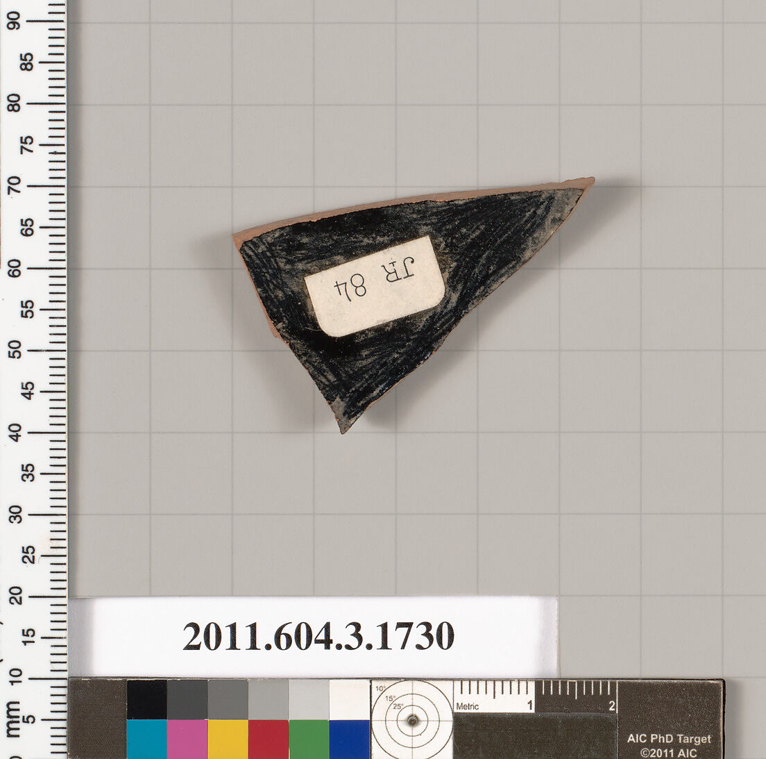 Terracotta fragment of a kylix: Band or lip cup (drinking cup), Terracotta, Greek, Attic