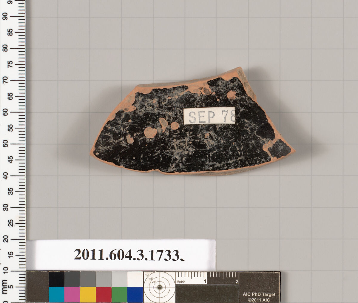 Terracotta fragment of a kylix: Band or lip cup (drinking cup), Terracotta, Greek, Attic