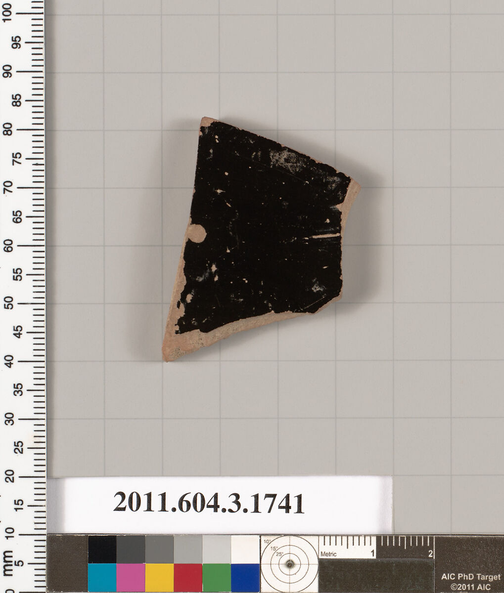 Terracotta fragment of a kylix: Band or lip cup (drinking cup), Terracotta, Greek, Attic