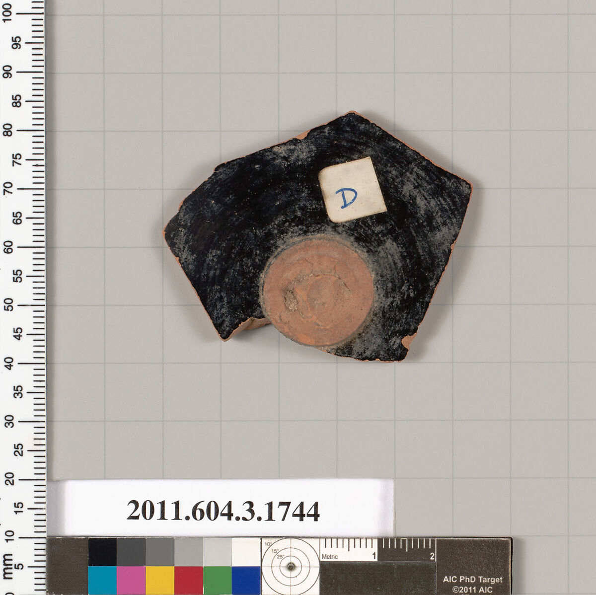 Terracotta fragment of a kylix: Band or lip cup (drinking cup), Terracotta, Greek, Attic