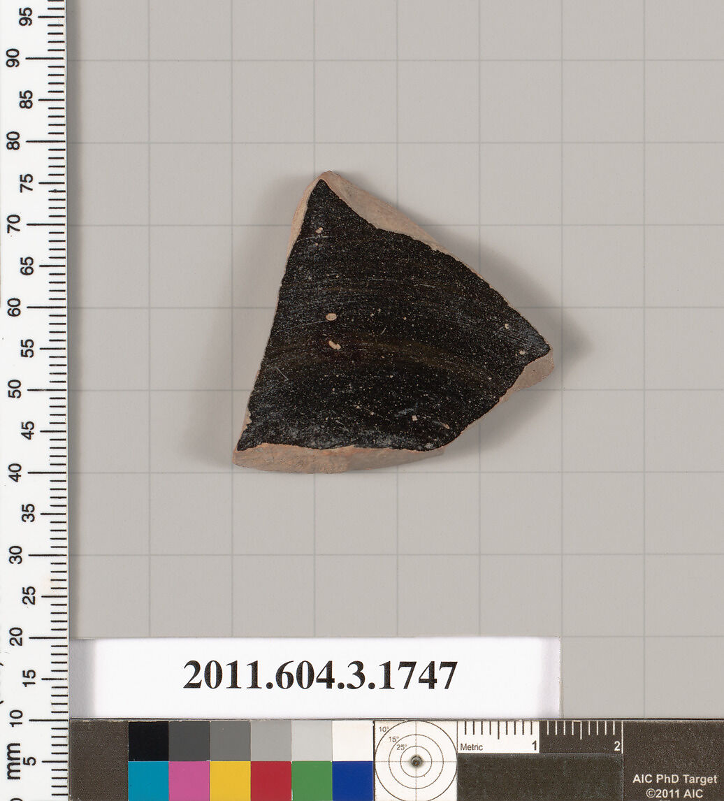 Terracotta fragment of a kylix: Band or lip cup (drinking cup), Terracotta, Greek, Attic