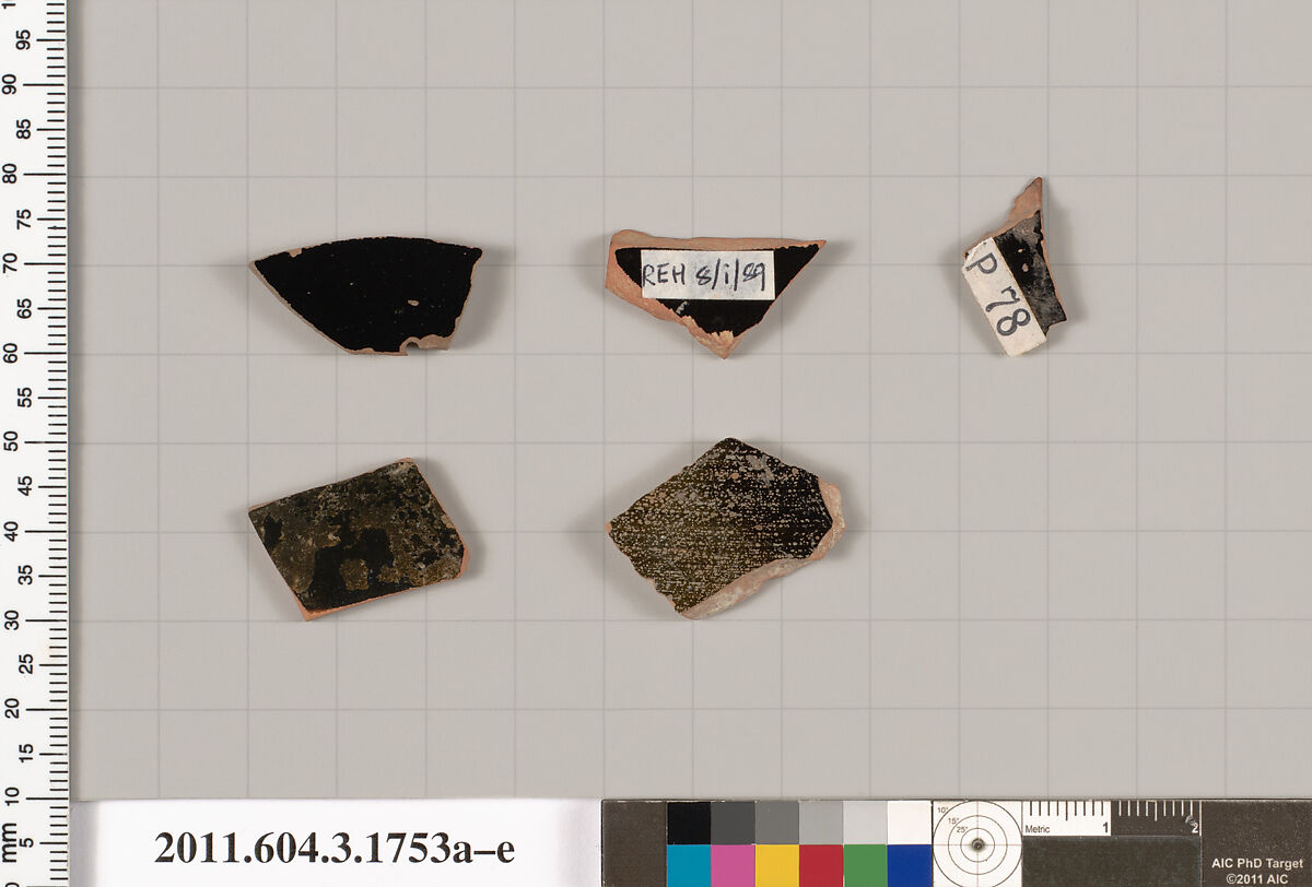 Terracotta fragments of kylikes: Band or lip cups (drinking cups), Terracotta, Greek, Attic