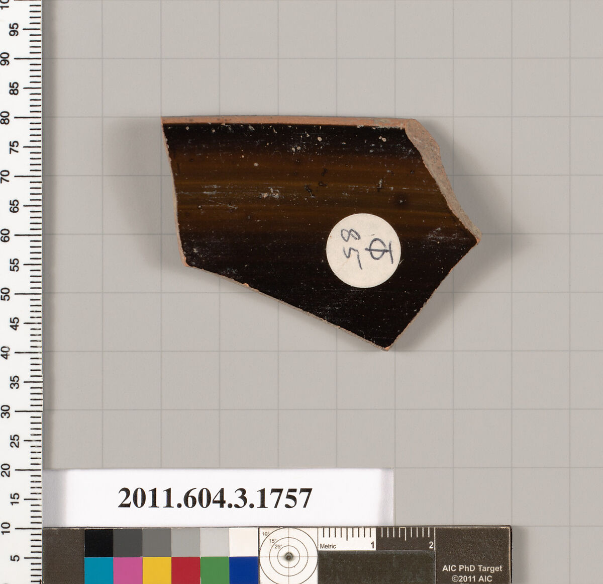 Terracotta rim fragment of a kylix: Band cup (drinking cup), Terracotta, Greek, Attic