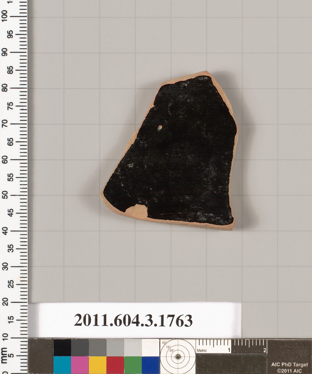 Terracotta fragment of a kylix: Band cup (drinking cup), Terracotta, Greek, Attic