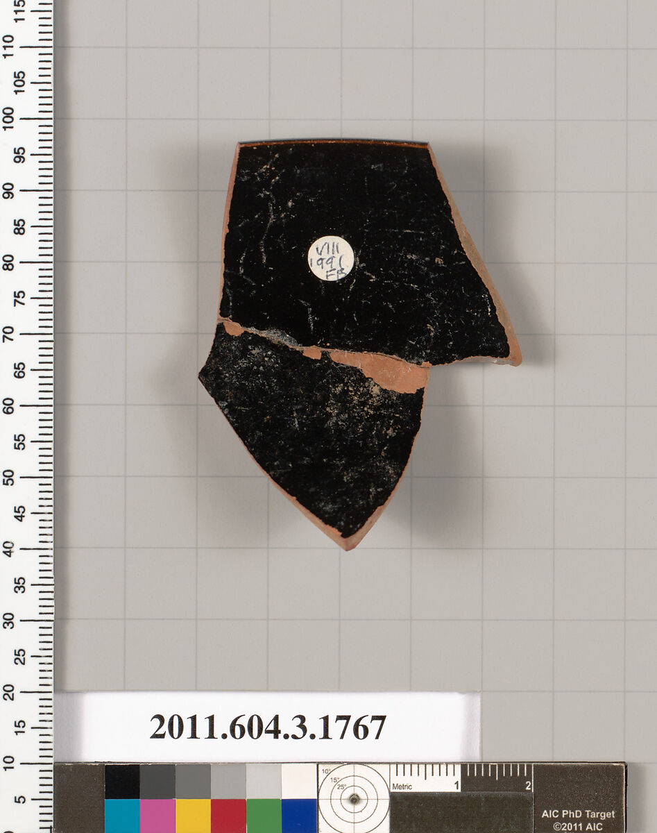 Terracotta rim fragment of a kylix: Band cup (drinking cup), Terracotta, Greek, Attic