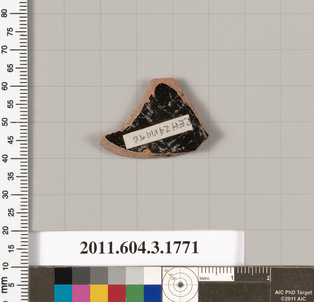 Terracotta fragment of a kylix: Band cup (drinking cup), Terracotta, Greek, Attic