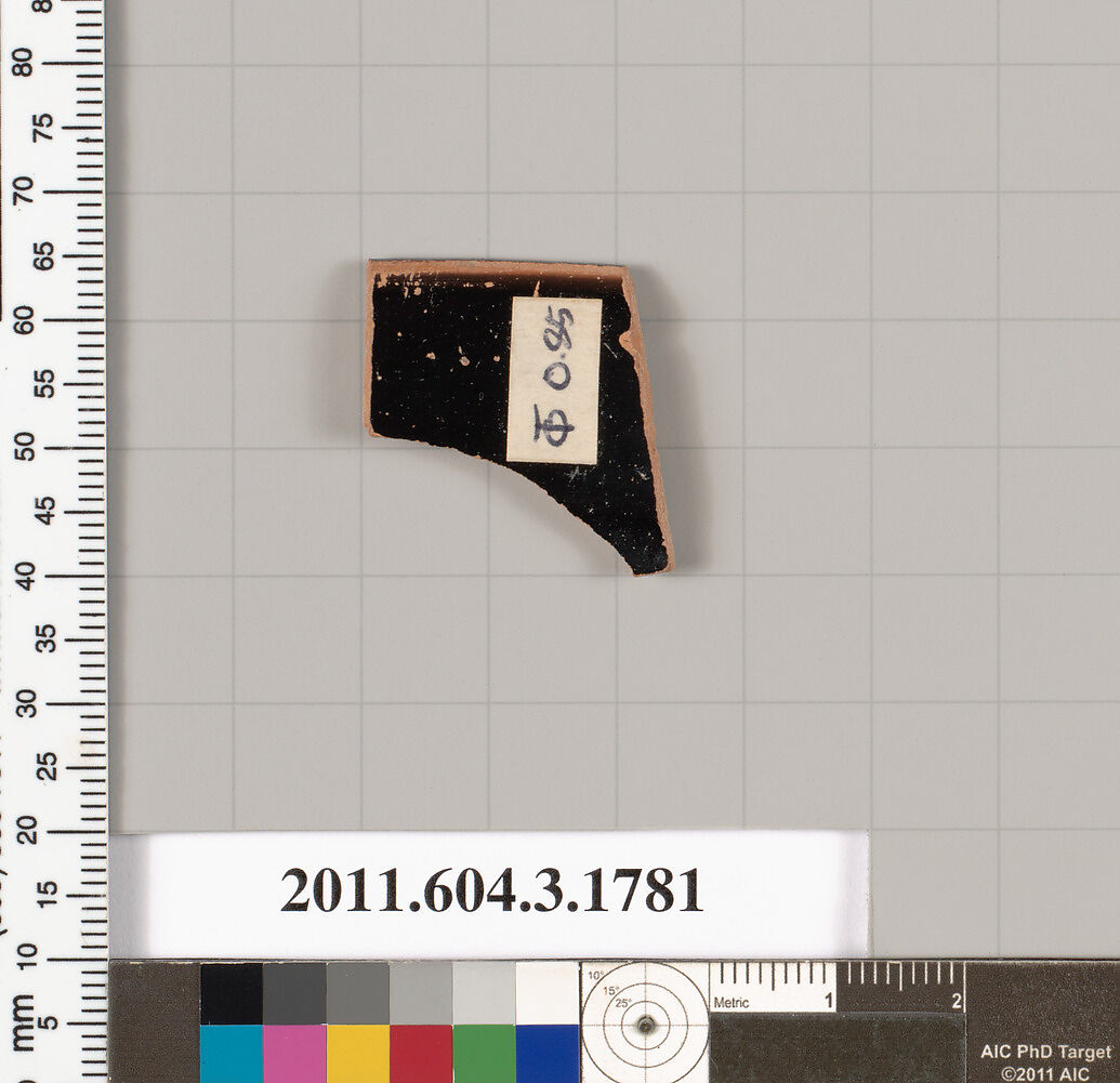 Terracotta rim fragment of a kylix: Lip cup (drinking cup), Terracotta, Greek, Attic