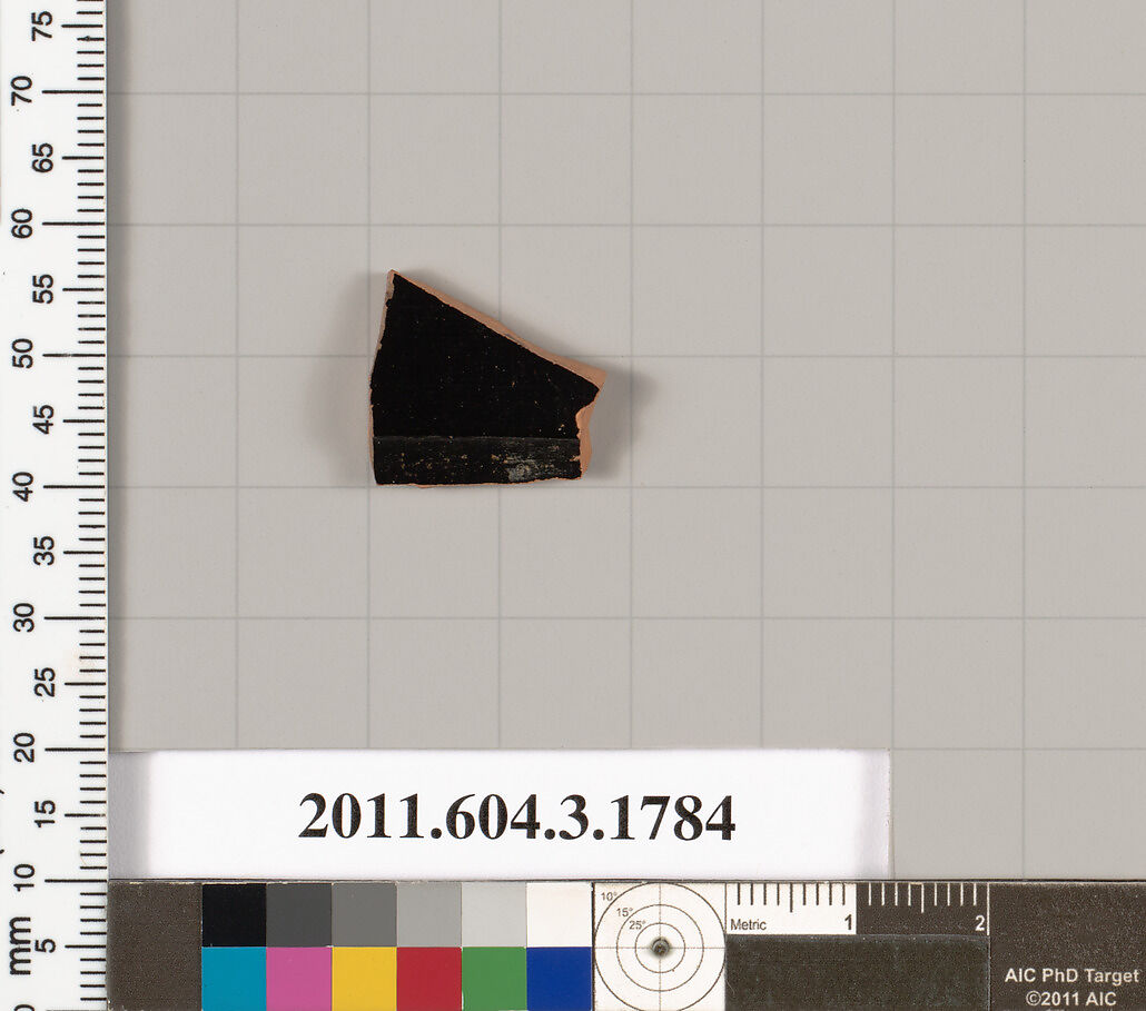Terracotta fragment of a kylix: Lip cup (drinking cup), Terracotta, Greek, Attic