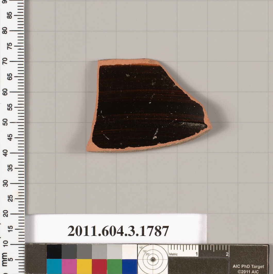 Terracotta rim fragment of a kylix: Lip cup (drinking cup), Terracotta, Greek, Attic