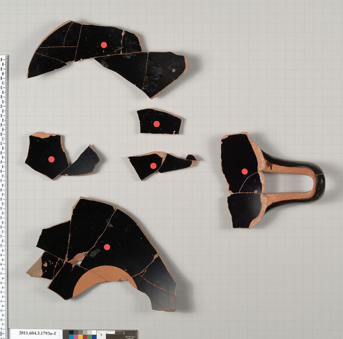 Terracotta fragments of a kylix: Band cup (drinking cup), Terracotta, Greek, Attic