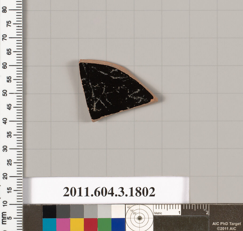 Terracotta fragment of a kylix: Lip cup (drinking cup), Terracotta, Greek, Attic