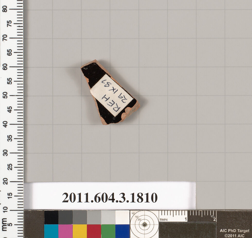 Terracotta fragment of a kylix: Lip cup (drinking cup), Terracotta, Greek, Attic