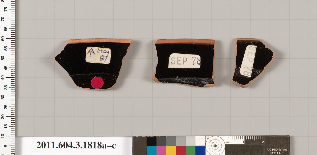 Terracotta rim fragments of kylikes: Lip cup (drinking cup), Terracotta, Greek, Attic
