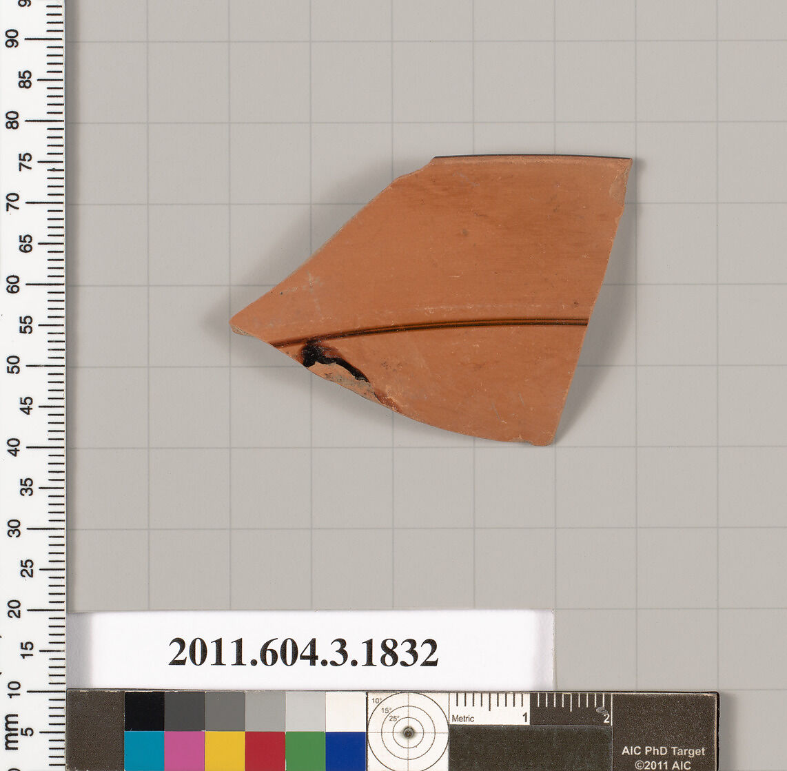 Terracotta fragment of a kylix: Lip cup (drinking cup), Terracotta, Greek, Attic 
