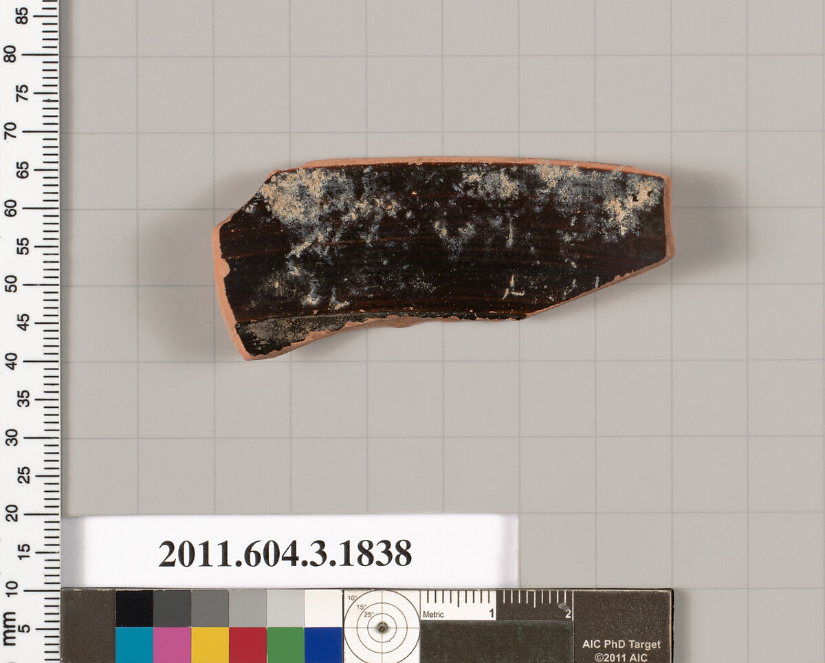 Terracotta fragment of a kylix: Lip cup (drinking cup), Terracotta, Greek, Attic